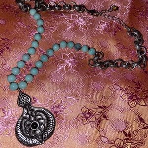 COSTUME Intricate double fish beaded necklace